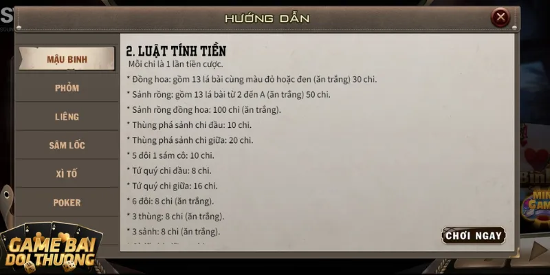 Hướng dẫn luật game bài đổi thưởng Mậu binh căn bản 3 Ăn trắng trong game bài đổi thưởng