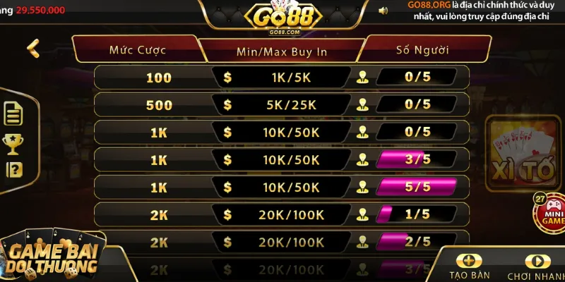 Xì tố - game bài đổi thưởng cực chất không nên bỏ qua 2 Bàn game bài đổi thưởng với các mốc cược