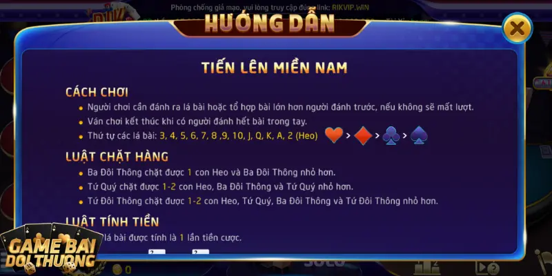 Ưu điểm game bài Tiến Lên miền nam cổng game Rikvip 3 Game bài đổi thưởng Tiến Lên Miền Nam với cách chơi đơn giản nhất