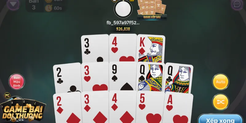 Hướng dẫn luật game bài đổi thưởng Mậu binh căn bản 2 Xếp bài theo quy định 3 chi
