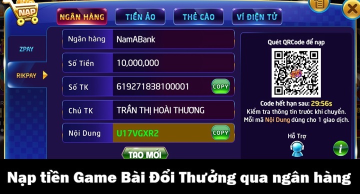 Nạp tiền Game Bài Đổi Thưởng - Hướng dẫn chi tiết từ A-Z 3 Hướng dẫn nạp tiền Game Bài Đổi Thưởng